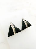 Balancing a cool combination of classic and modern styles, these vintage art deco crystal earrings make a bold fashion statement. Let these busy little triangles bring a bit of sparkle and shine to your day (and night)! Truly the perfect trendy accessory for the fashionista who likes to take the road less traveled.  Vintage Crystal  Silver Plated  25mm x 25mm