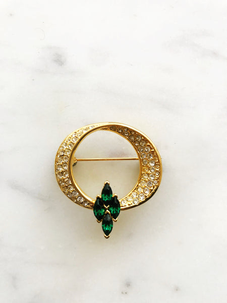 Vintage Green Crystal Brooch