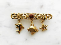 Vintage Enamel Crab, Starfish & Dolphin Brooch