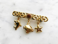 Vintage Enamel Crab, Starfish & Dolphin Brooch