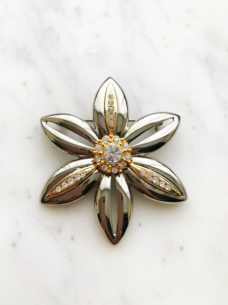 Vintage Crystal Flower Brooch