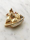 Vintage Crystal Boat Brooch