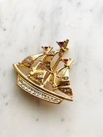 Vintage Crystal Boat Brooch