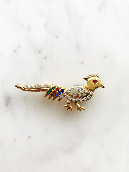 Vintage Pheasant Crystal Brooch