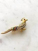 Vintage Pheasant Crystal Brooch