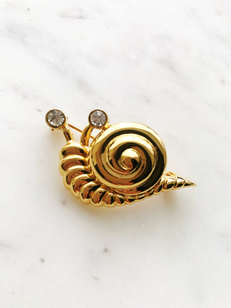 Vintage Snail Crystal Brooch