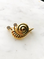 Vintage Snail Crystal Brooch