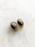 Vintage Art Deco Crystal Black Enamel Earrings