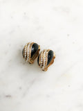 Vintage Art Deco Crystal Black Enamel Earrings