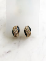 Vintage Art Deco Crystal Black Enamel Earrings