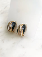 Vintage Art Deco Crystal Black Enamel Earrings