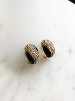 Vintage Art Deco Crystal Black Enamel Earrings