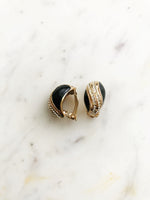 Vintage Art Deco Crystal Black Enamel Earrings