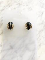 Vintage Crystal & Black Enamel Earrings