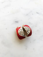 Red Enamel Crystal Clip On Earrings