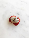 Red Enamel Crystal Clip On Earrings