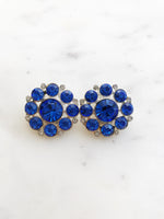 Hailey Vintage Electric Blue Crystal Clip on Earrings