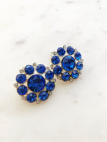 Hailey Vintage Electric Blue Crystal Clip on Earrings