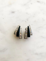 Vintage Art Deco Crystal and Black Enamel Earrings