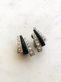 Vintage Art Deco Crystal and Black Enamel Earrings