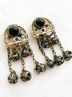 Vintage Antique Bronze & Black Glass Bead Earrings