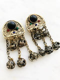 Vintage Antique Bronze & Black Glass Bead Earrings