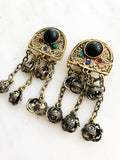 Vintage Antique Bronze & Black Glass Bead Earrings