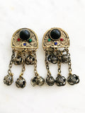 Vintage Antique Bronze & Black Glass Bead Earrings