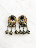 Vintage Antique Bronze & Black Glass Bead Earrings