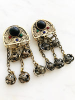 Vintage Antique Bronze & Black Glass Bead Earrings