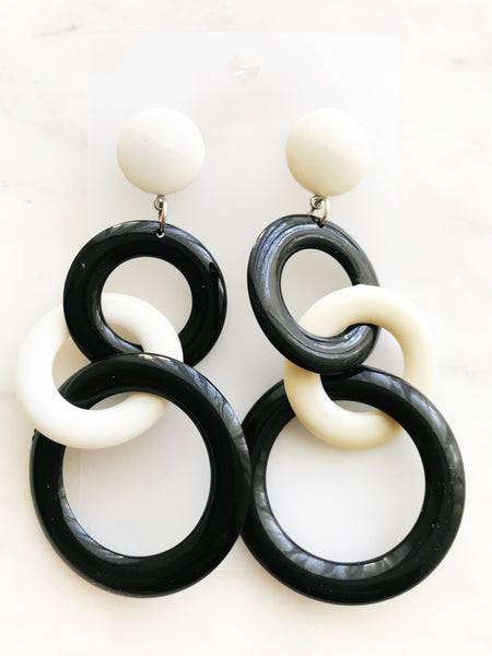 Retro Black and White Vintage Earrings