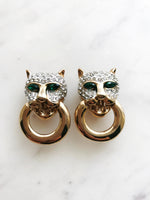 Vintage Panther Crystal Clip on Earrings