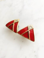 Vintage Gold & Red Enamel and Crystal Earrings