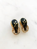 Vintage Black and Gold Enamel Crystal Earrings