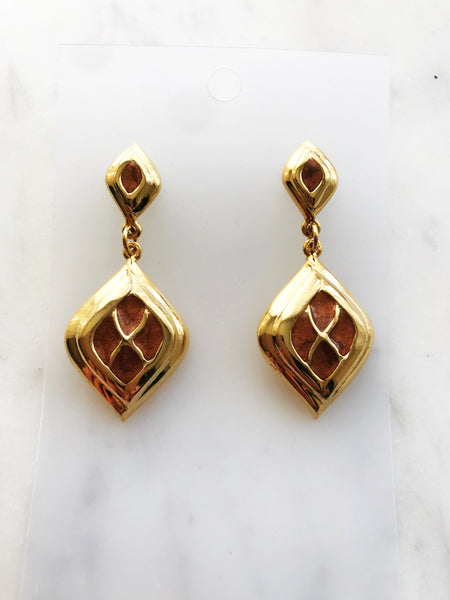 Vintage Golden Enamel Earrings