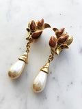 Vintage Retro Golden Enamel & Pearl Earrings