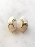 White Enamel Crystal Clip On Earrings