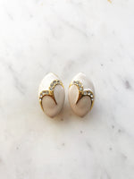 White Enamel Crystal Clip On Earrings