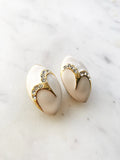 White Enamel Crystal Clip On Earrings