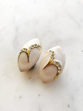 White Enamel Crystal Clip On Earrings