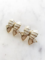 Enamel White Bow Earrings