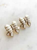 Enamel White Bow Earrings