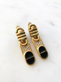 Vintage Art Deco Black Enamel & Crystal Clip On Earrings