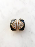 Vintage Black Enamel Crystal Clip on Earrings