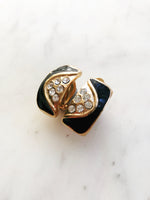 Vintage Black Enamel Crystal Clip on Earrings