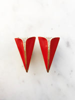 Vintage Art Deco Red Enamel & Crystal Clip On Earrings