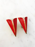 Vintage Art Deco Red Enamel & Crystal Clip On Earrings