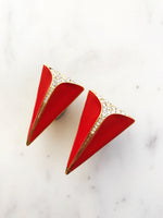 Vintage Art Deco Red Enamel & Crystal Clip On Earrings