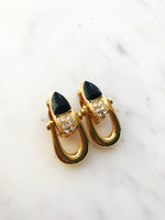 Vintage Art Deco Black Enamel & Crystal Clip On Earrings