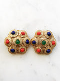 Vintage Retro Glass Cabochon Clip On Earrings